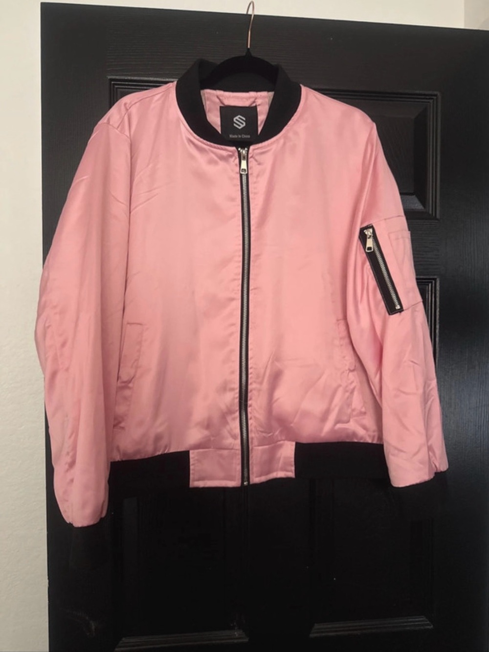 Pink Bomber Jacket with Black Trim